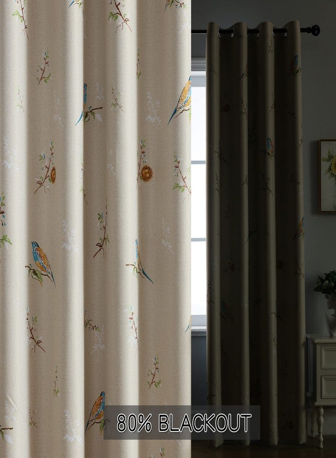 SUOUO Birds Blackout Curtains for Bedroom 84 inches Long Farmhouse Patterned Floral Window Drapes for Living Room 2 Panels Khaki - Image 4